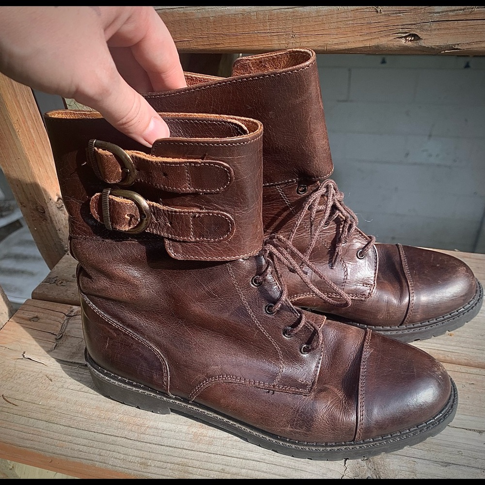 Brown leather lace-up boots